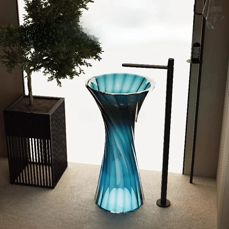 Natural resin floor-to-ceiling column basin Household hotel strip crystal wash basin
