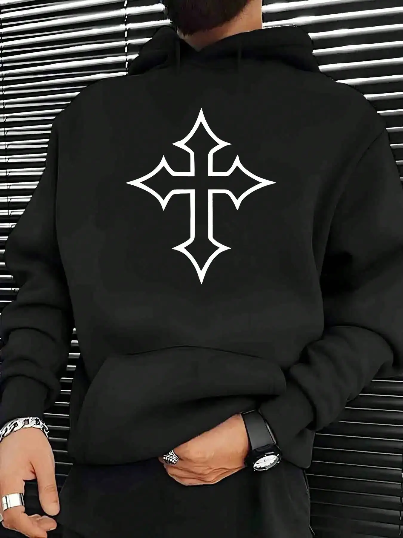 Men's Hoodie Sweatshirt, This Is Jesus Print,  Hooded Sweatshirt, Kangaroo Pocket & Adjustable Drawstring Cap, Knitted Fabric, Machine Washable, All-Season Comfortable Casual Wear