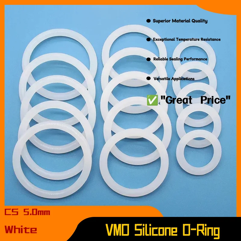 

CS 5mm OD 15mm ~ 155mm White Waterproof Washer Round O Shape o ring Gasket 5/10pcs White Food Grade Silicone Sealing VMQ O Ring