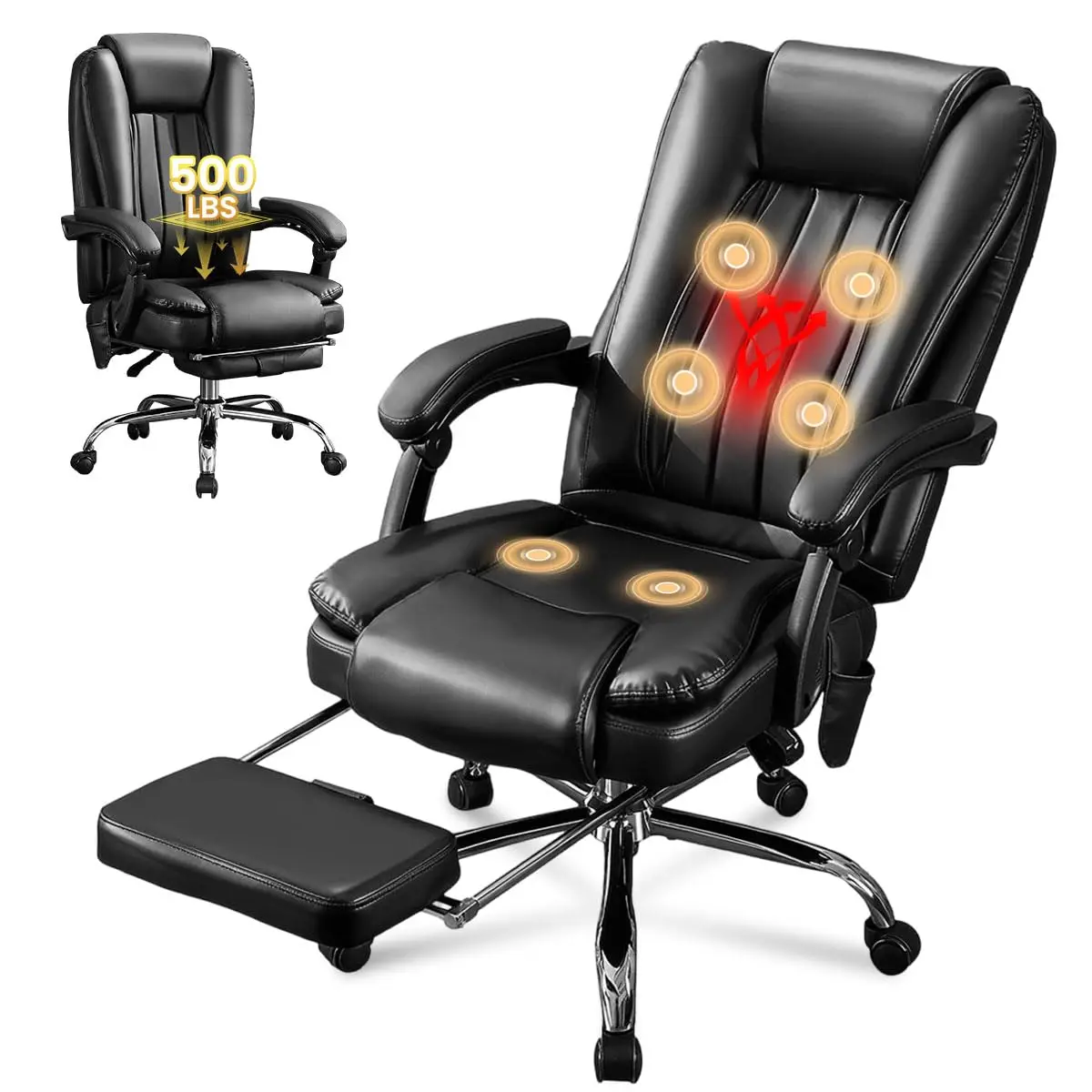 Massage Office Chair with Footrest, 6-Point Vibration & Heat Ergonomic Executive Chair for Heavy People, 500lbs Big & Tall Recli