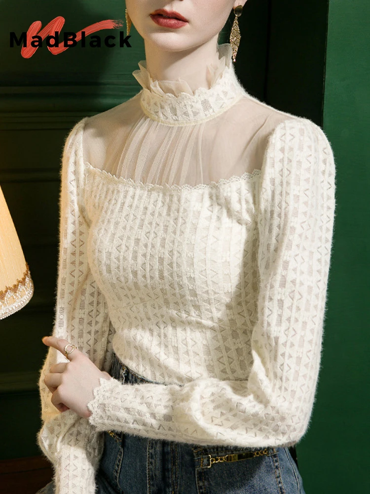 تي شيرت MadBlack-Women الأوروبي، مثير برباط مرقع، تي شيرت ضيق بأكمام طويلة S-3XL، شتاء 2025 جديد T5D434CC #1