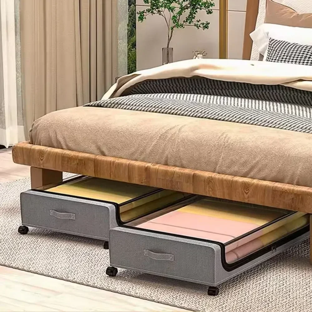 Multi-Functional Large Capacity Under-Bed Clothes Storage Box Clamshell Dust Storage Rack Suitable for Blankets Quilts Metal Zip