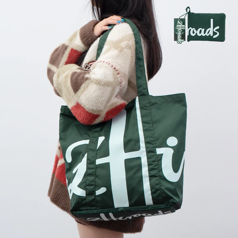 

New Letter Foldable Nylon Large Tote Bag Eco Reusable Portable Polyester Shoulder Women's Handbags Folding Pouch Shopping Bag