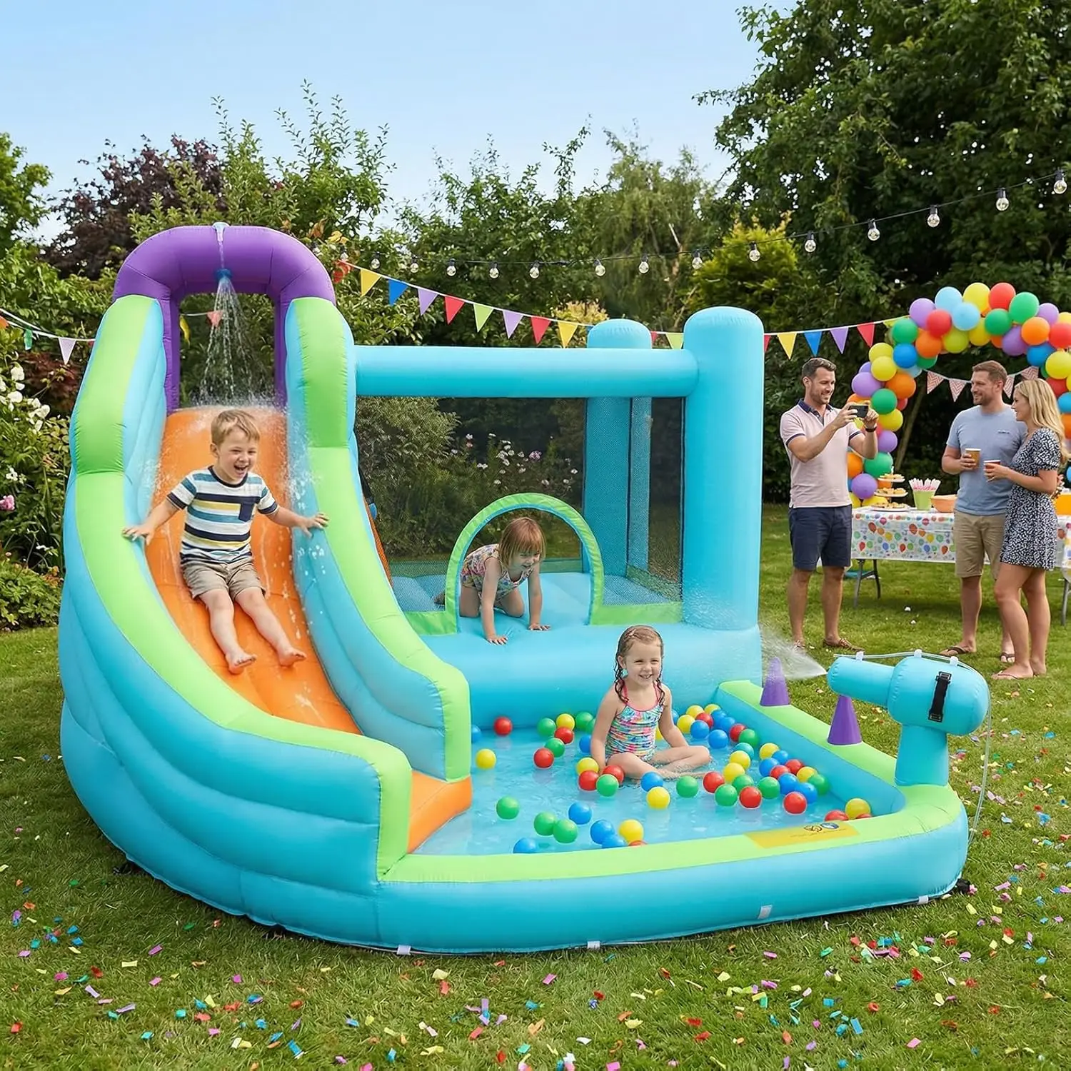 Jump Bounce House with 350W Air Blower, Inflatable Water Slide Combo | Outdoor Bouncy Castle for Backyard, Lawn or Park, Include view 3