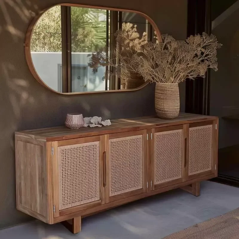 Solid Wood Teak Dining Side Cabinet Storage Locker for Garden Villa Courtyard Hotel B&B Preservative Wood Furniture