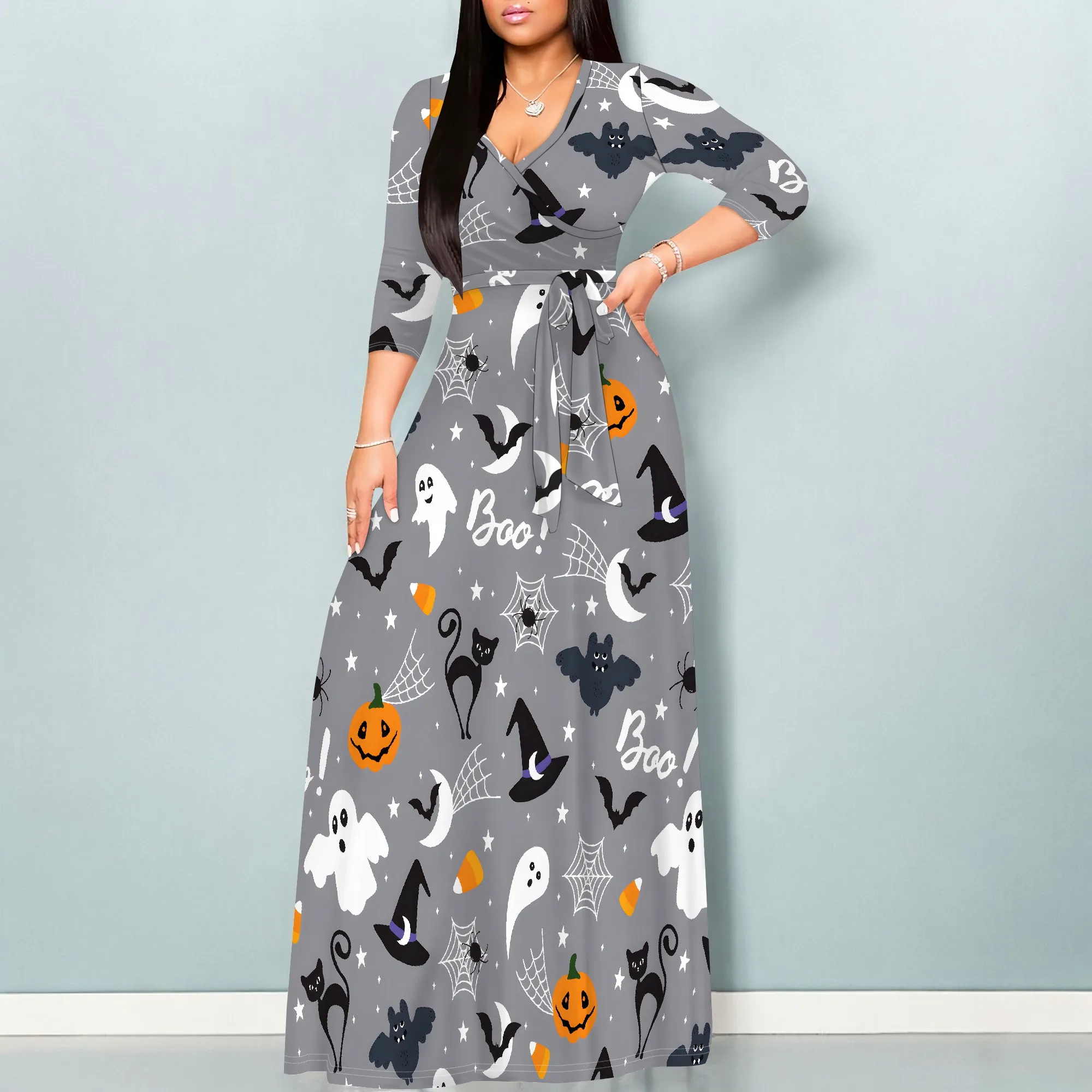 

Women's Summer Fashion Printed 3/4 Sleeve Maxi Dress for Women Short Sleeve Long Loose Casual Dresses
