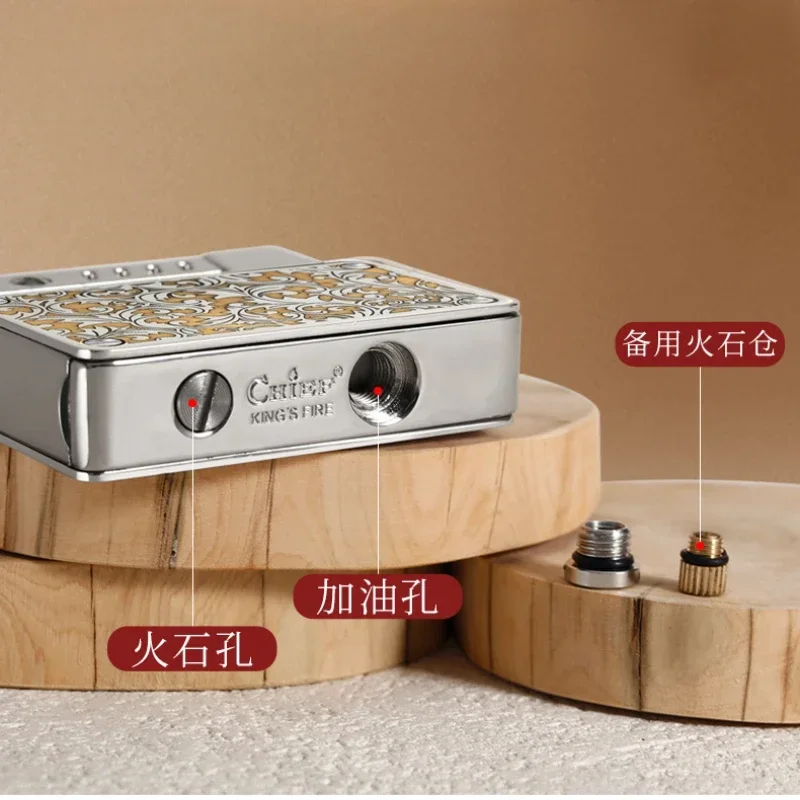 Chief Authentic Double-Core Flame Metal Kerosenes Lighter with One-Click Ejection And Automatic Ignition Windproof Gadget