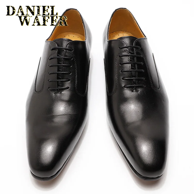 Luxury Brand Mens Oxford Leather Shoes Black Brown Handmade Lace Up Pointed Toe Dress Shoes Wedding Office Business Formal Shoes