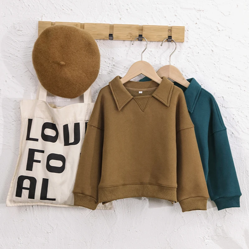 Kinder kleidung Jungen und Mädchen Baumwolle Plüsch warme Sweatshirts Herbst Winter neue Kinder Revers lässig lose Langarm pullover – Detail 5