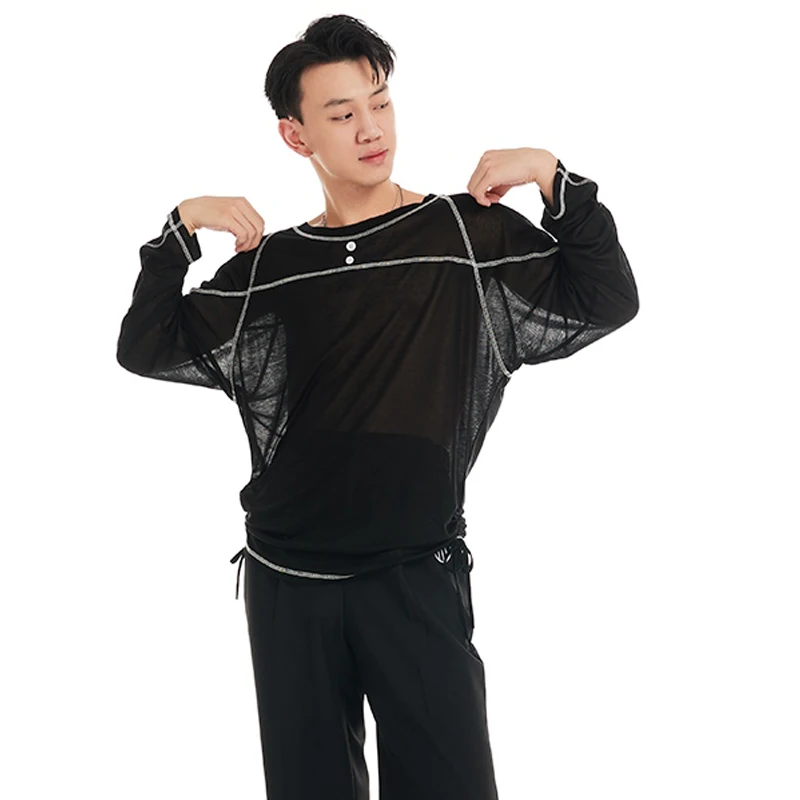 

Professional Latin Dance Tops For Men Long Sleeved Practice Clothes Samba Chacha Tango Adult Modern Latin Dance Outfits DQS19761