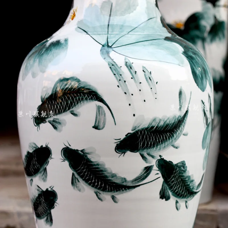 ceramic porcelain green carp large white floor peony handmade big flower vases decor