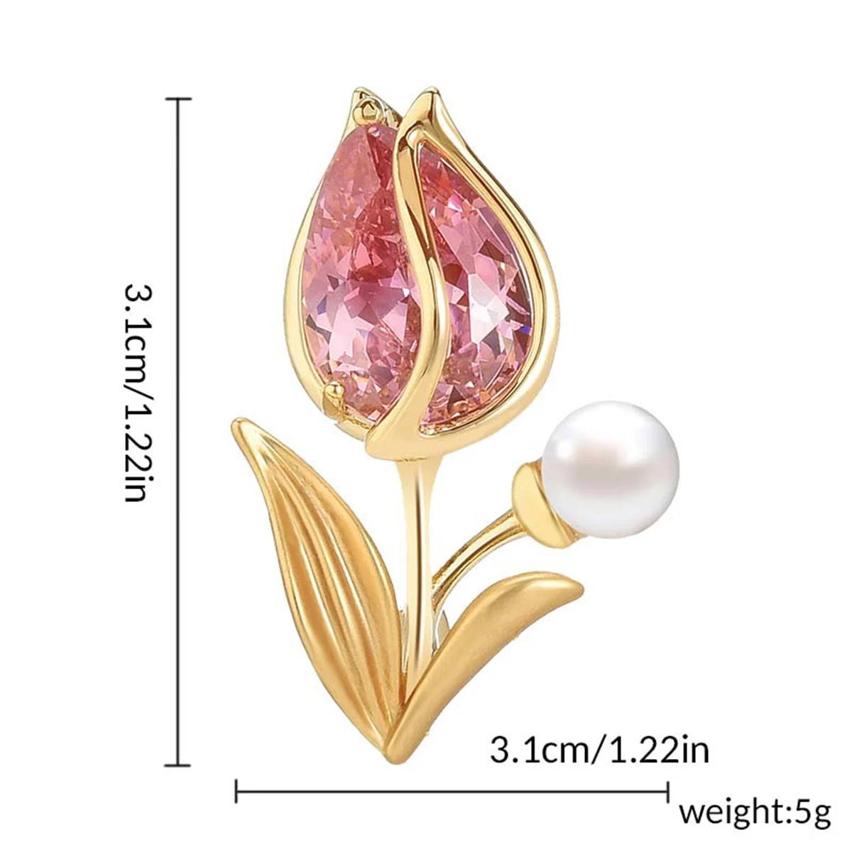 Rinhoo Luxury Pink Green Zircon Tulip Flower Brooch For Women Elegant Pearl Floral Lapel Pins Plant Button Badge Wedding Jewelry