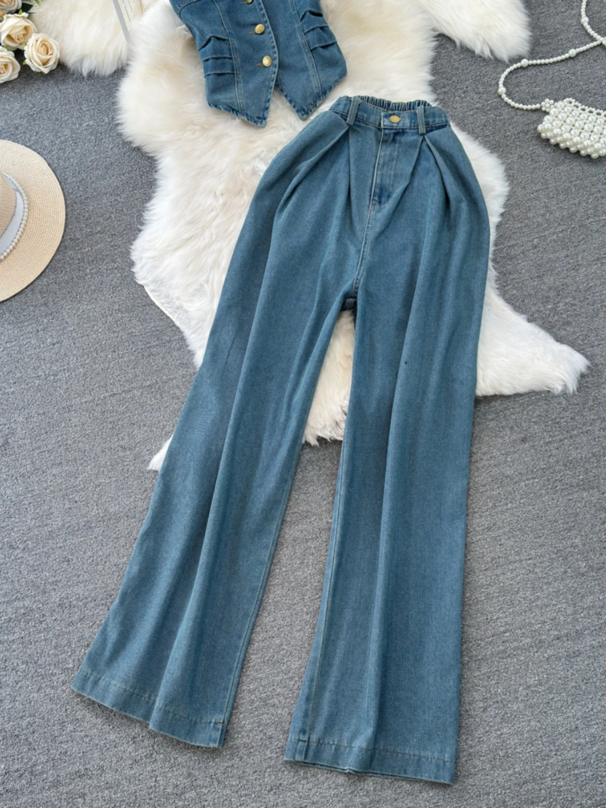 Conjunto de dos piezas de top ter de mezclilla a la moda y falda de cintura alta para mujer, diseño ajustado de longit...
