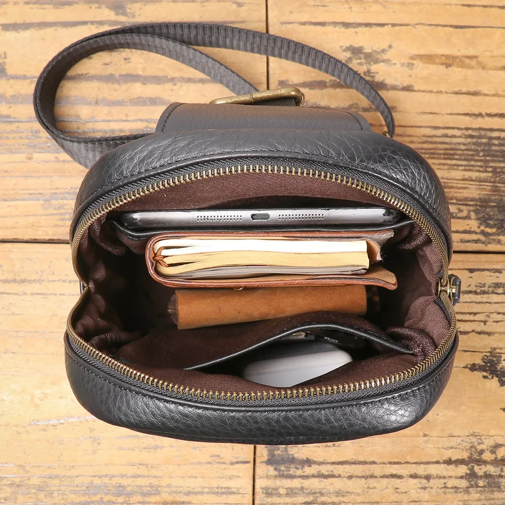 Convertible Top-Grain Cowhide Crossbody Bag Trendy Chest to Waist Pack, Spacious Outdoor-Ready Sling Bag