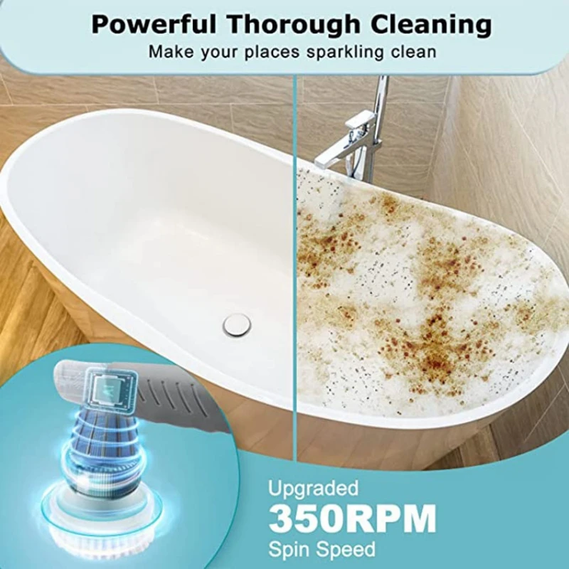 Electric Spin Scrubber Cordless Powered Cleaning Brush Set Rechargeable Handheld Bathroom Wash Tool High Rotation for Households