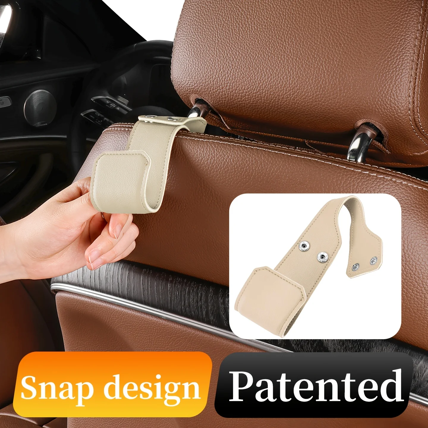 Multifunctional PU Leather Car Headrest Hook, Auto Back Seat Hanger for Bag Umbrella Grocery, Car Interior Storage Additions