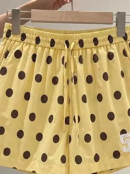 Korean Style Polka Dot Print Drawstring Elastic Waist Three Quarter Length Shorts Spicy Girl Summer New Arrival Women's Pants