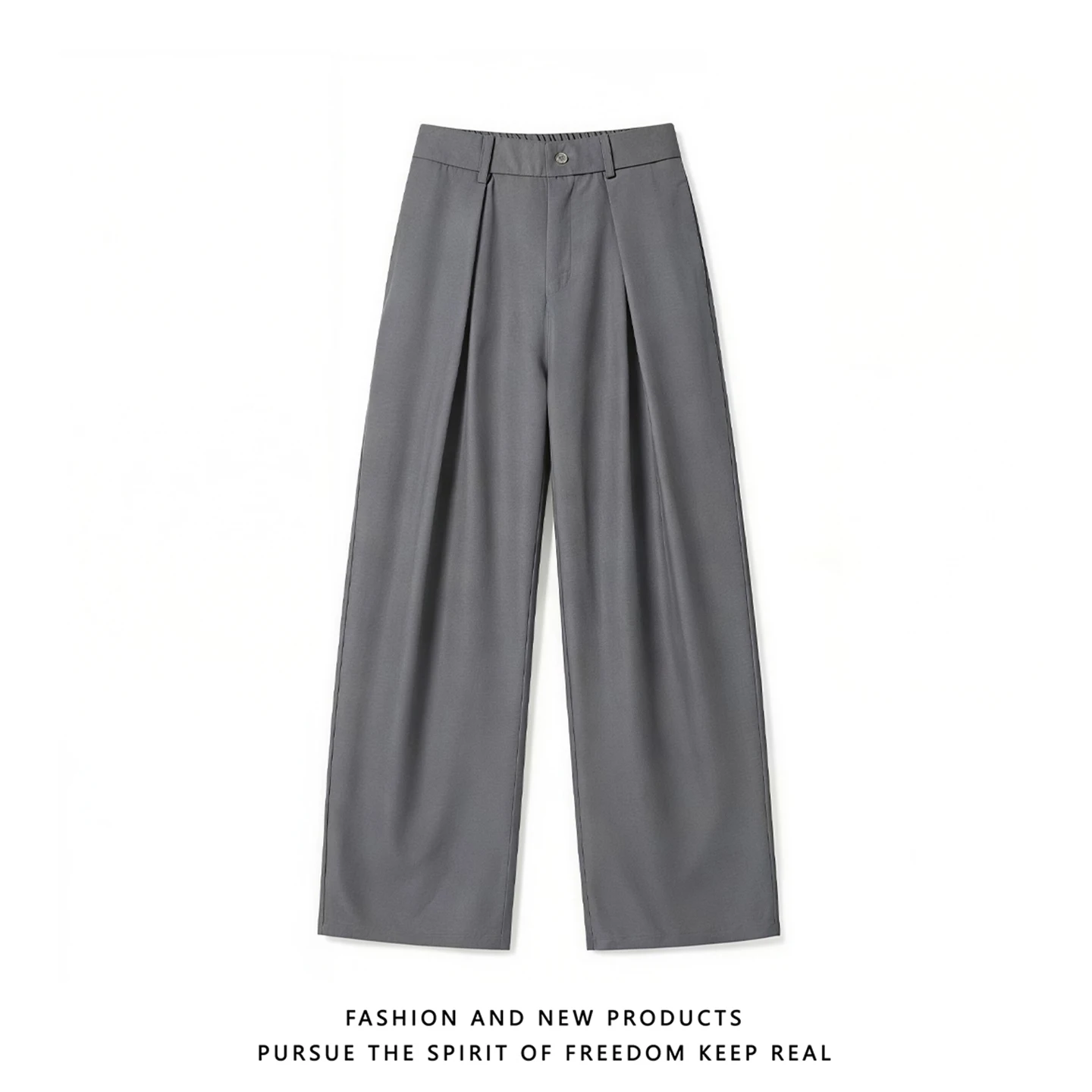 

Elegant Folded Wide Leg Men's Casual Pants Draped Style Grey Versatile Loose Fit Suit Trousers Youthful Spring Summer Fashion