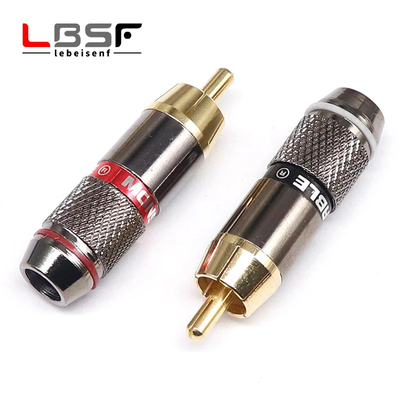 2pcs/1pairs Monster copper gold-plated RCA male plug Lotus solder plug RCA wiring male audio and video extension socket