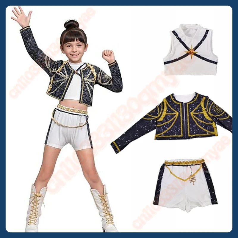 

Kids Girls Rumi Zoey Mira Cosplay Stage 3D Print Suit Set K-pop Demon Hunters Costume Performance Children Halloween Party