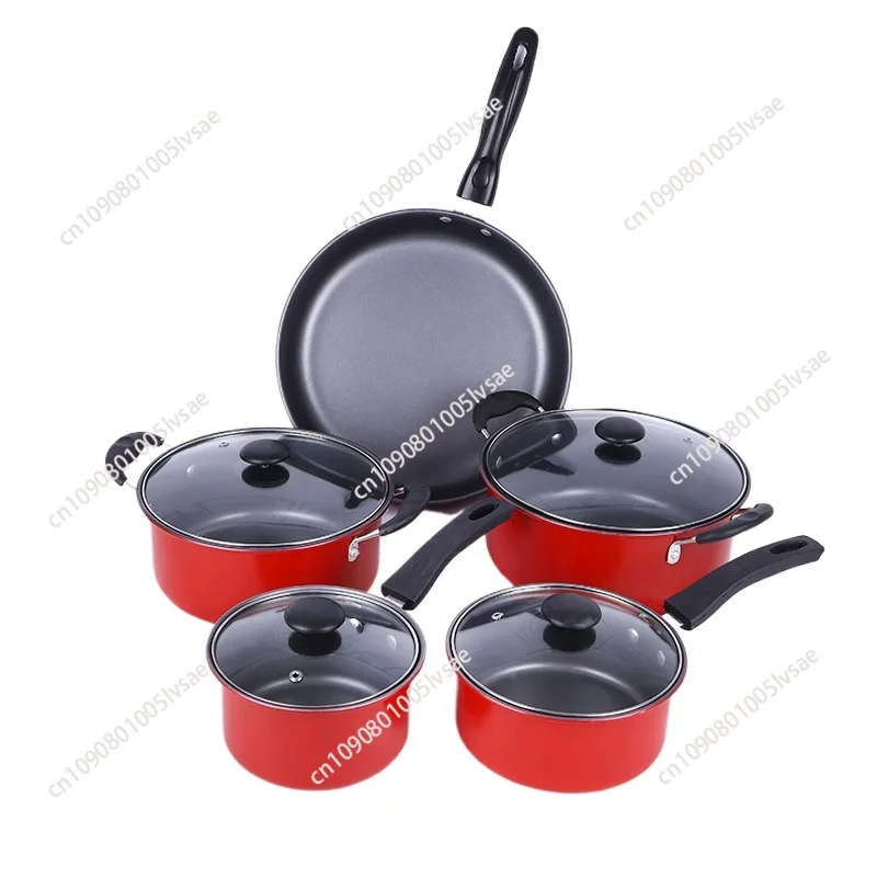 Red colorful exquisite non-stick five-piece gift pot set holiday gift pot set