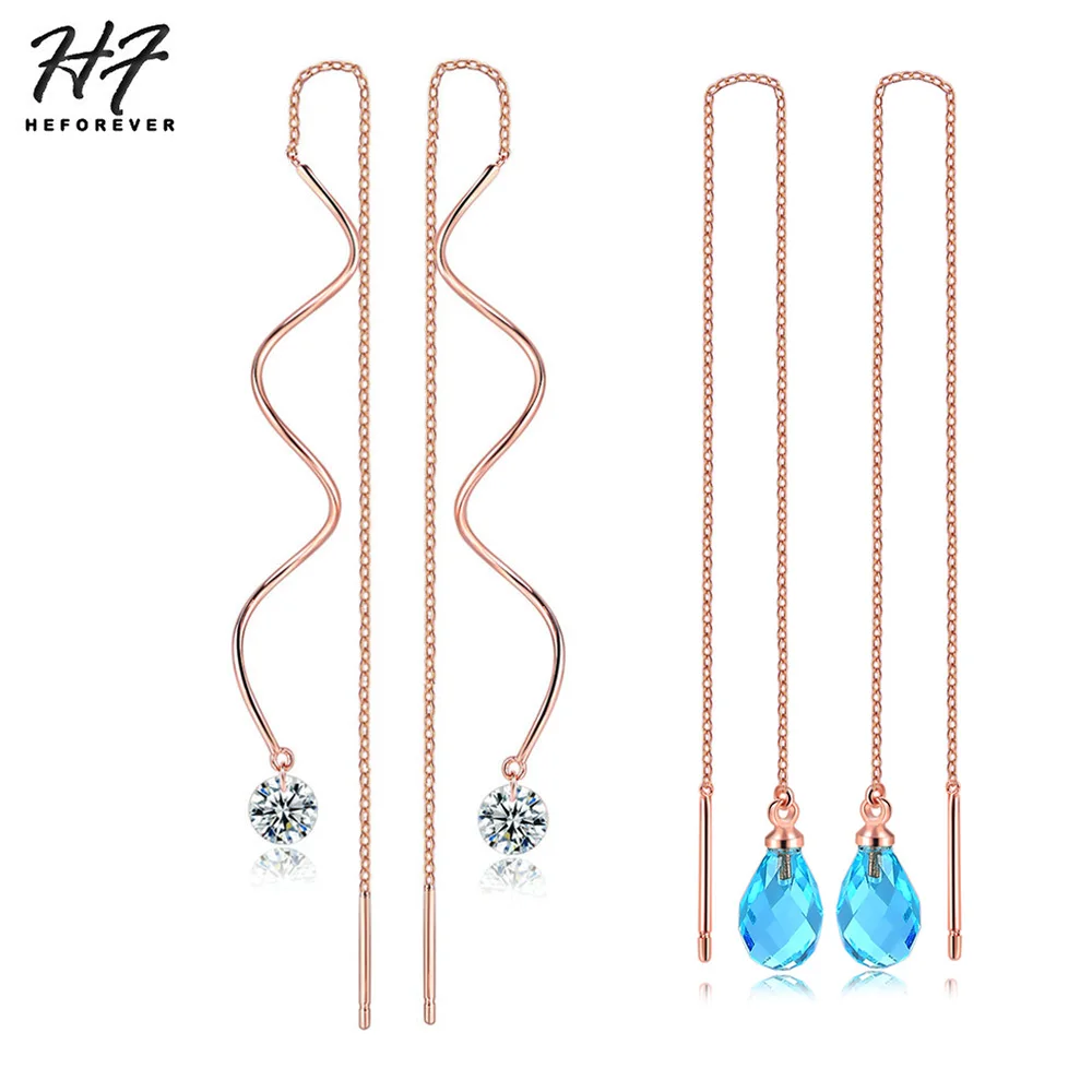 Simple Spiral Ear Line Earrings For Women AAA+ Cubic Zirconia Rose Gold Color Fashion Earings Jewelry Xmas Gift KC170