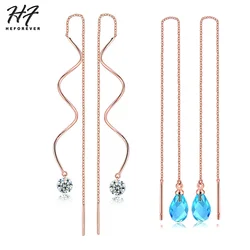 Simple Spiral Ear Line Earrings For Women AAA+ Cubic Zirconia Rose Gold Color Fashion Earings Jewelry Xmas Gift KC170