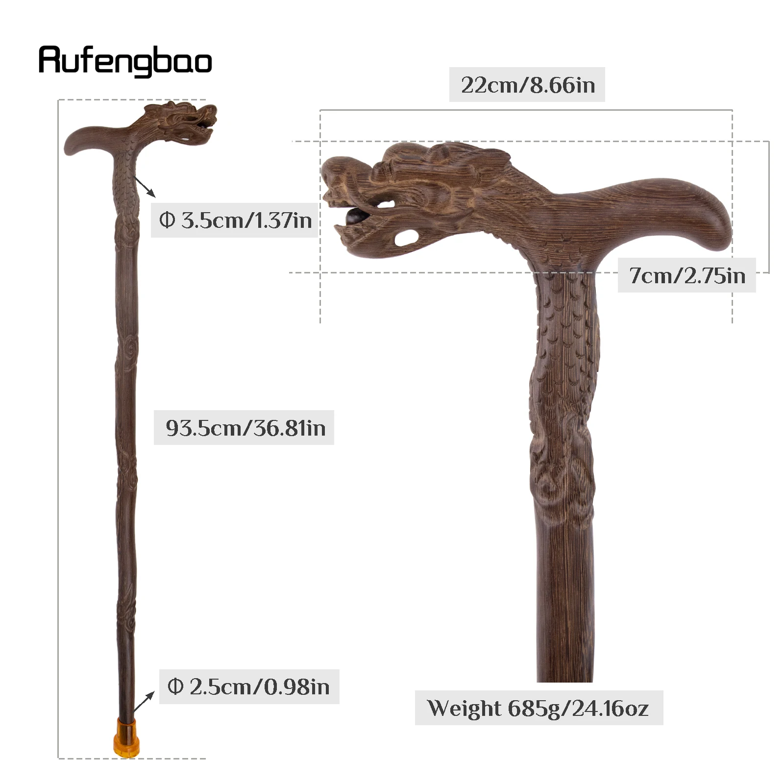 Brown Dragon  Bite Ball Wooden Single Joint Fashion Walking Stick Decorative Cospaly Cane Mace Crutch  Wand Crosier 94cm