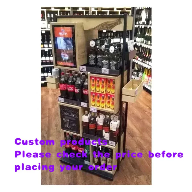 

custom.Supermarket Wine Retail Standing Liquor Bottle Storage Rack Soda Beverages Drink Display Stand Coca