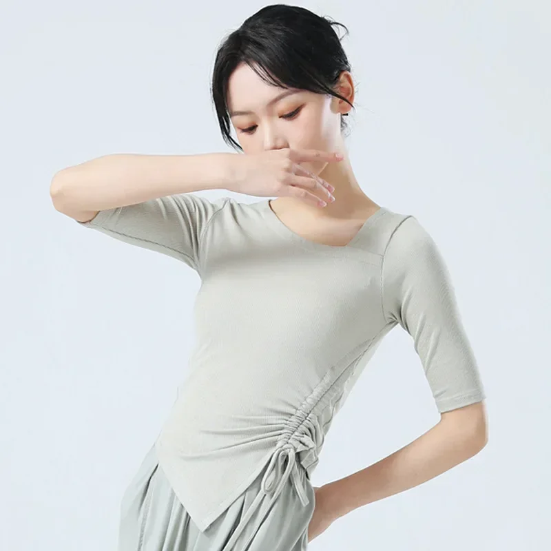 Modern dance practice clothes women's new dance clothes slim-fitting middle-sleeved drawstring classical dance