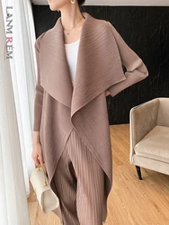 LANMREM Pleated Long Trench Thin Temperament Solid Color Big Lapel Open Stitch Coat Female Fashion Coat 2023 New Autumn 2C785