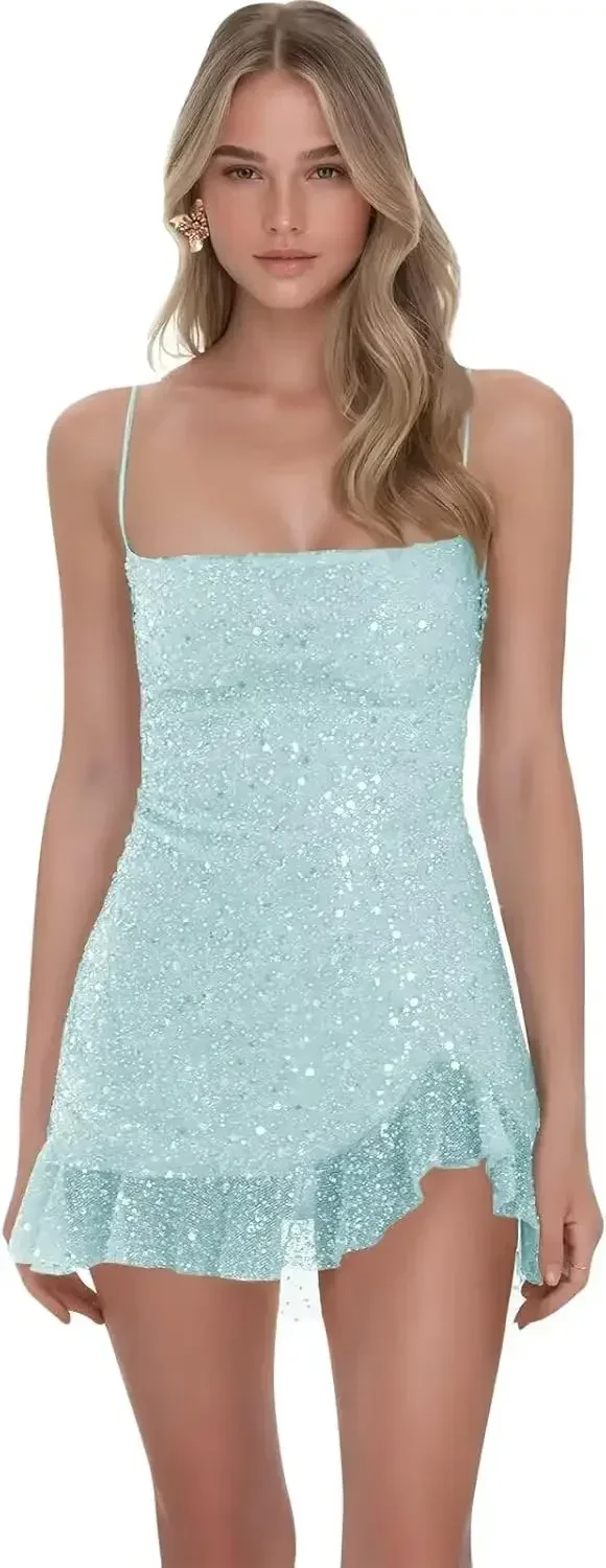 

Выпускное платье Мини-короткое платье для выпускного вечера Блестящие оборки с пайетками Платья для выпускного вечера для подростков Короткие вечерние коктейльные платья