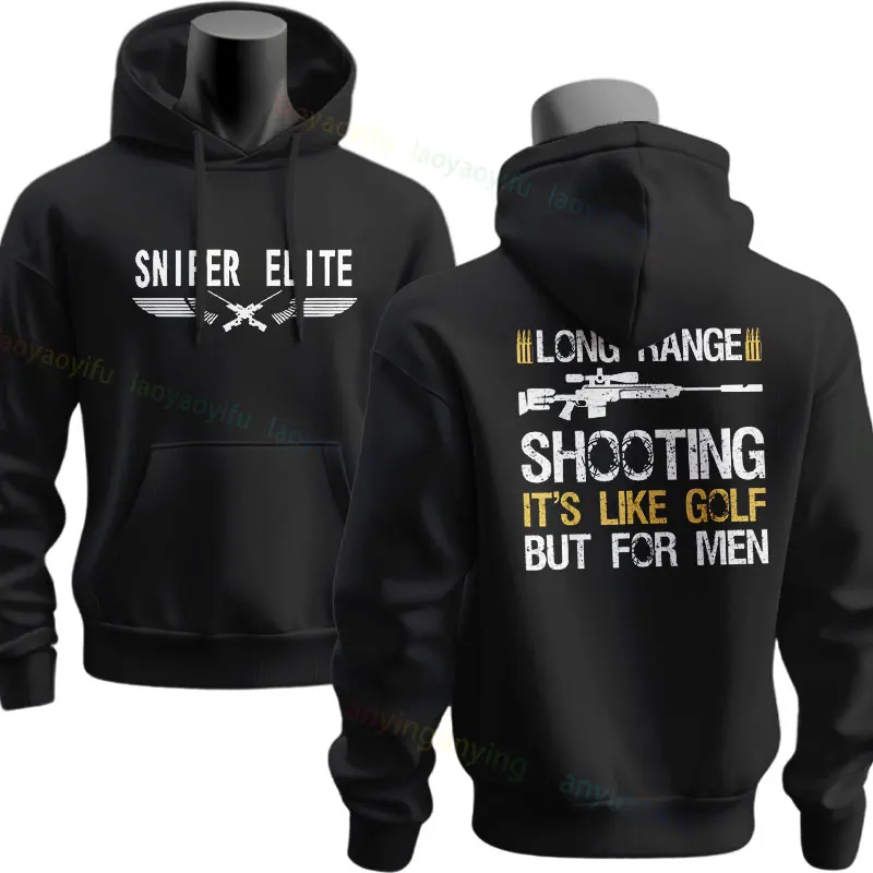Funny "It's Like Golf But for Men with Sniperscope" Long Range Shooting Sniper Slogan Hoodies Long Sleeve Pullover Hoodie