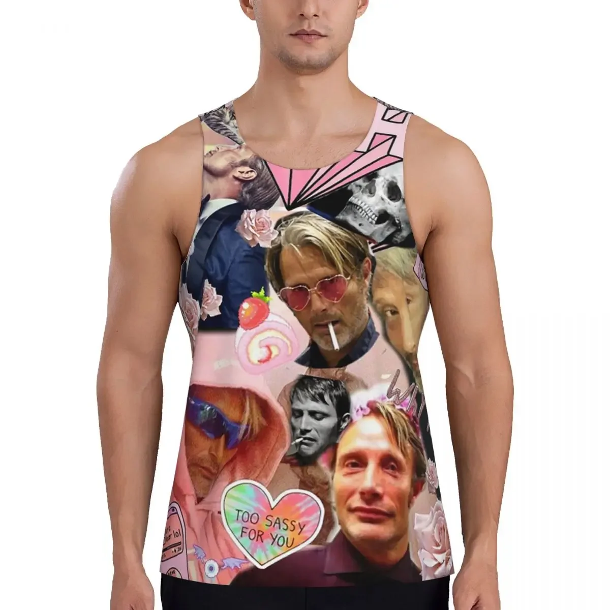 Quick Dry Mads Mikkelsen Collage Greeting Card36 Gym Tank Muscle Sleeveless Shirt Bodybuilding Breathable Vest