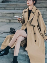 2023 Spring Fall Khaki Long Trench Coats For Women Elegant Korean Loose Overcoats Casual Fashion Streetwear Windbreaker