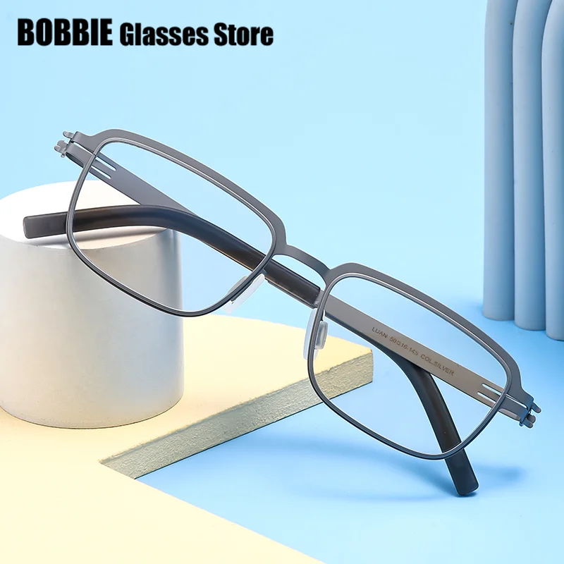 2024 Germany Brand Designer Glasses Frame Men Screwless Eyeglasses Classic Square Light Thin Myopia Prescription Eyewear LUAN