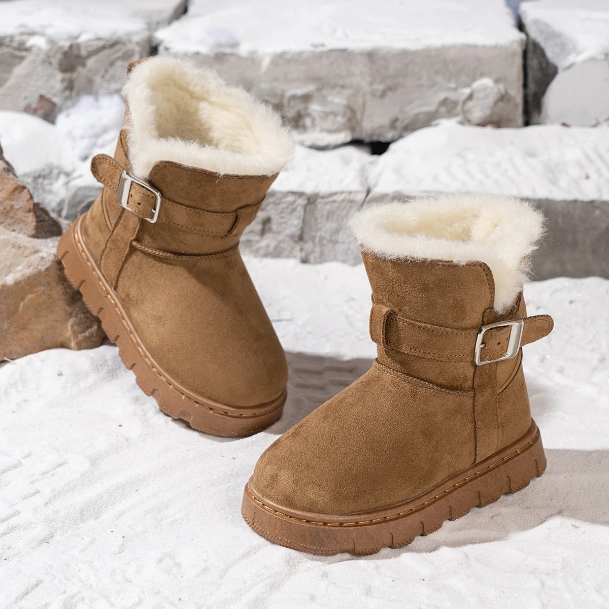 Kids Suede Snow Boots 2026 Warm High Top Winter Boots for Boys Girls Fur Lined Cotton Shoes Unisex Children