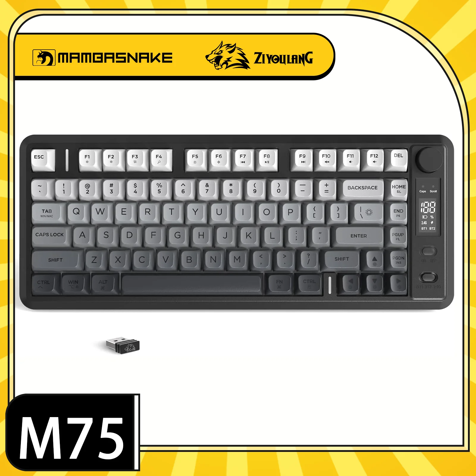 

MAMBASNAKE x ZIYOU LANG M75, беспроводная мембранная клавиатура, перезаряжаемая батарея с RGB-подсветкой, 2000 мАч