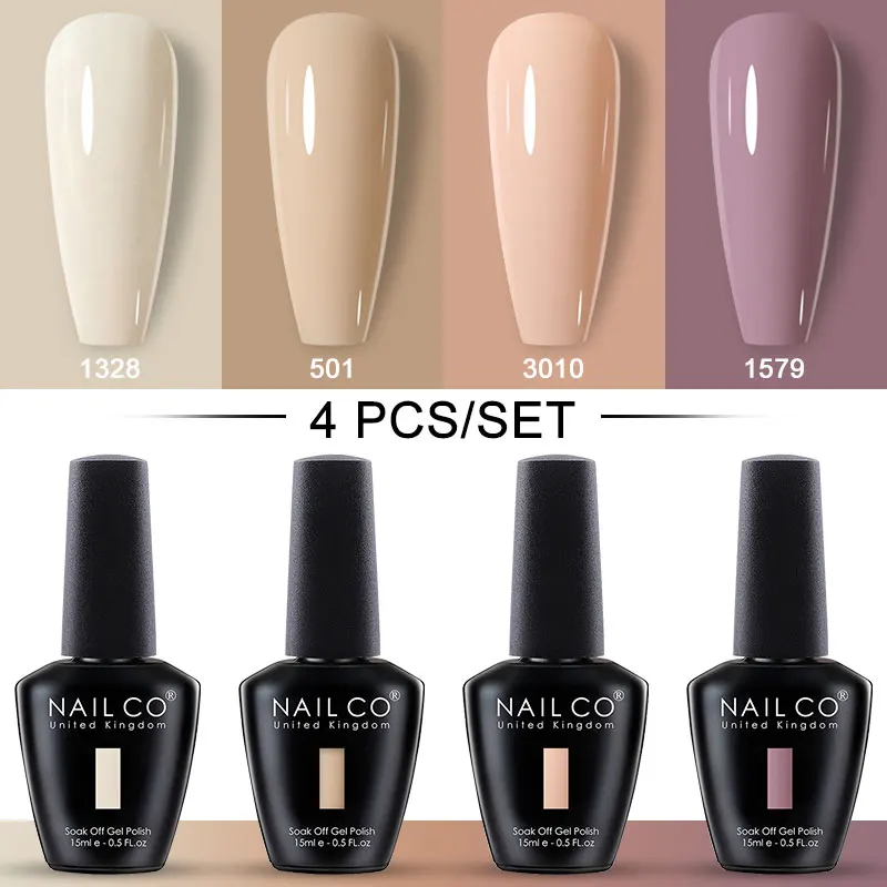 

NAILCO 4Pcs/Set Gel Nail Polish Color Soak Off UV LED Varnish Semi Permanant Nail Art Hybrid Gel Lacquer 15ML Kit For Nails