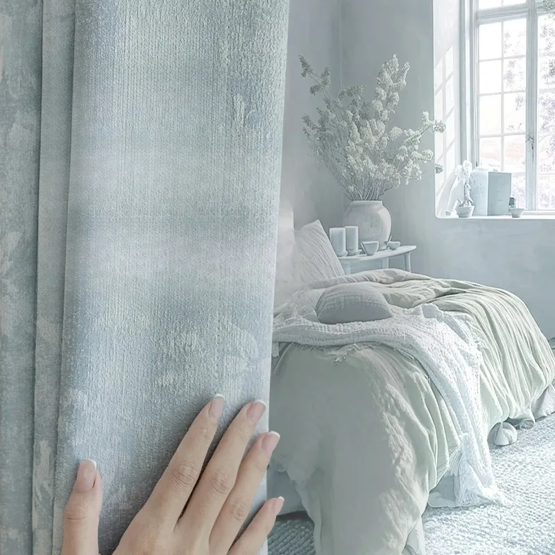 Blackout French Curtains Chenille for Bedroom Modern Simple Curtain Living Room Bay Window Light-Blocking Drapery Home Decor