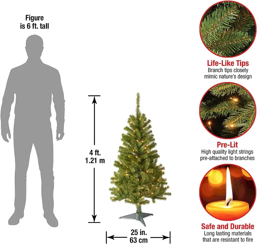 4ft Pre-Lit Artificial Christmas Tree with 100 Clear Lights, 230 Tips, Includes Stand for Easy Setup and Storage
