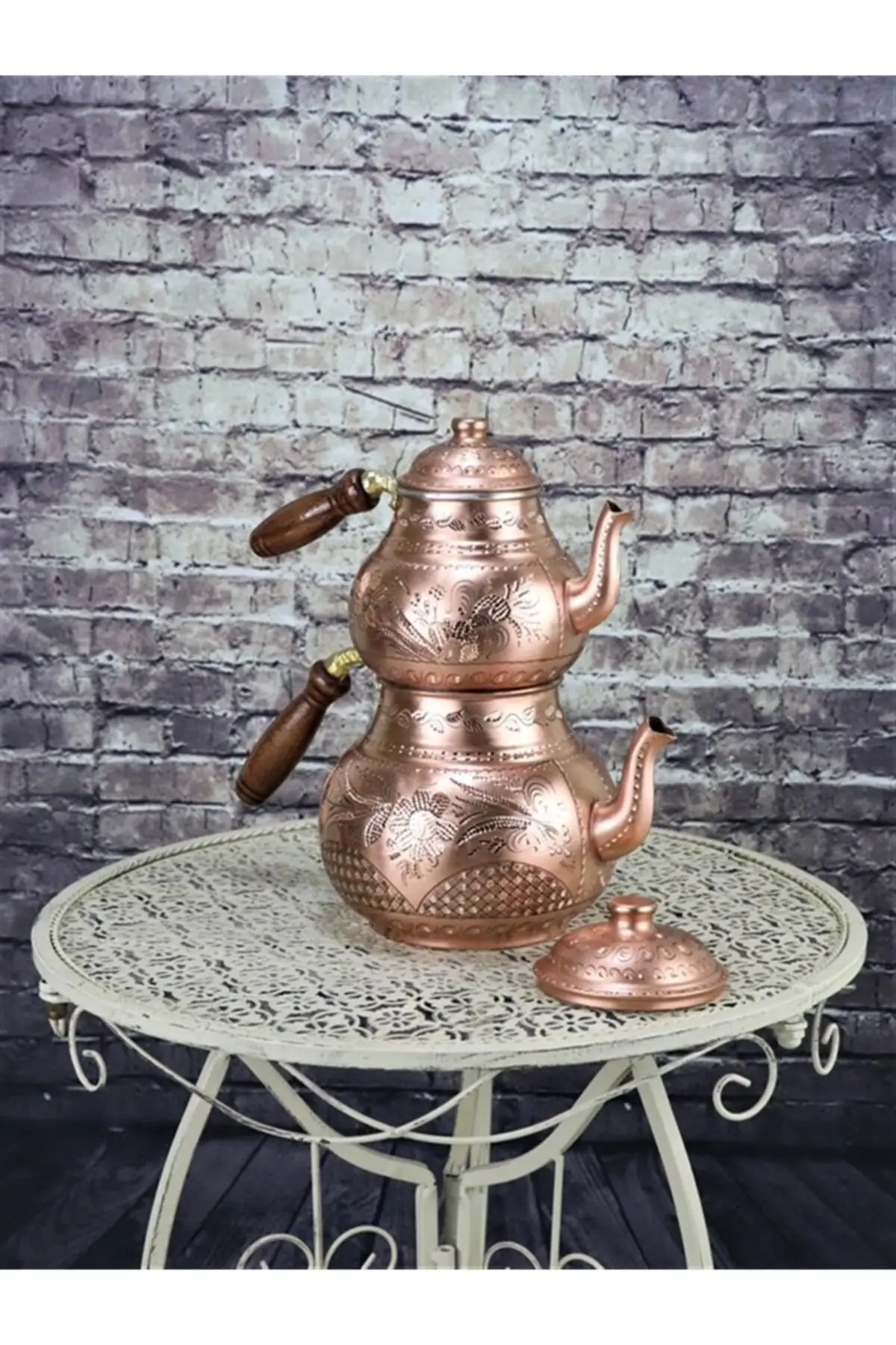 DOLBOVI 1 Mm thick rose flower tumbled copper teapot and ottoman furnace Cooper Tea Pots Handmade