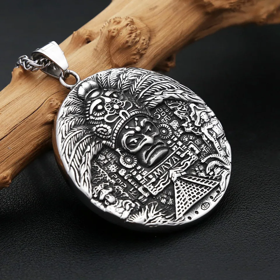 Vintage Majów Wzór Wisiorek Naszyjniki Dla Mężczyzn Kobiet 316L Stal Nierdzewna AZTEC KALENDAR Naszyjnik Amulet Biżuteria Dropshipping — zdjęcie 3