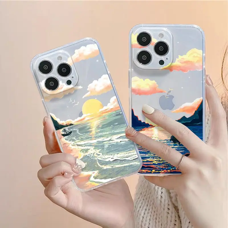 

Прозрачный чехол для телефона с изображением эстетизма и пейзажа заката для iPhone 16, 15, 14, 13, 12, 11 PROMAX X XS XR 7, 8 Plus