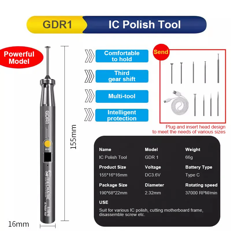 Imagem -03 - Mecânica-caneta de Polimento Elétrico para Manutenção do Telefone Móvel Gdr1 Gdr2 Irx6 Mini Pcb Chip ic Corte Escultura Máquina de Reparo