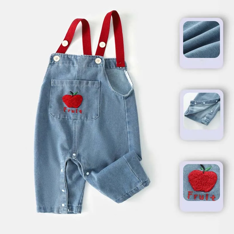 RAISE 2026 Frühling Kinder Mädchen Trägerhose Baumwolle Apfel 3D Kleine Mädchen Hosenträger Lässige Kontrast-Säuglings-Mädchen-Overalls