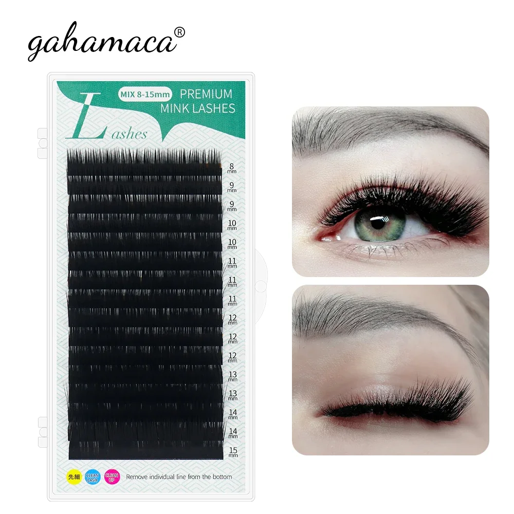 GAHAMACA Eyelash Extension 16rows/case 8~15mm L/L+/LC/LD/LU(M) Mix Premium Natural Individual Makeup Maquiagem Cilios