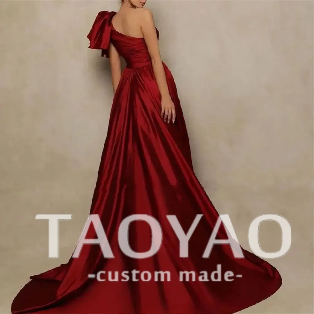 Red Satin A-Line One Shoulder Wedding Dress Prom Dress Formal Evening Dresses Ladies Dinner Party Dresses Vestidos De Noche