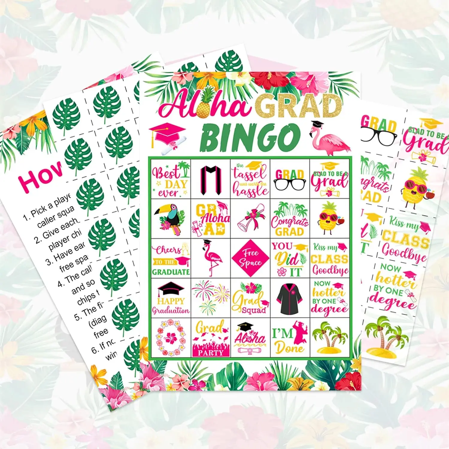 Tropical Graduation Bingo Game for Kids Adults 24 Players Bingo Game Cards for Kids School Classroom Family Games Party Supplies