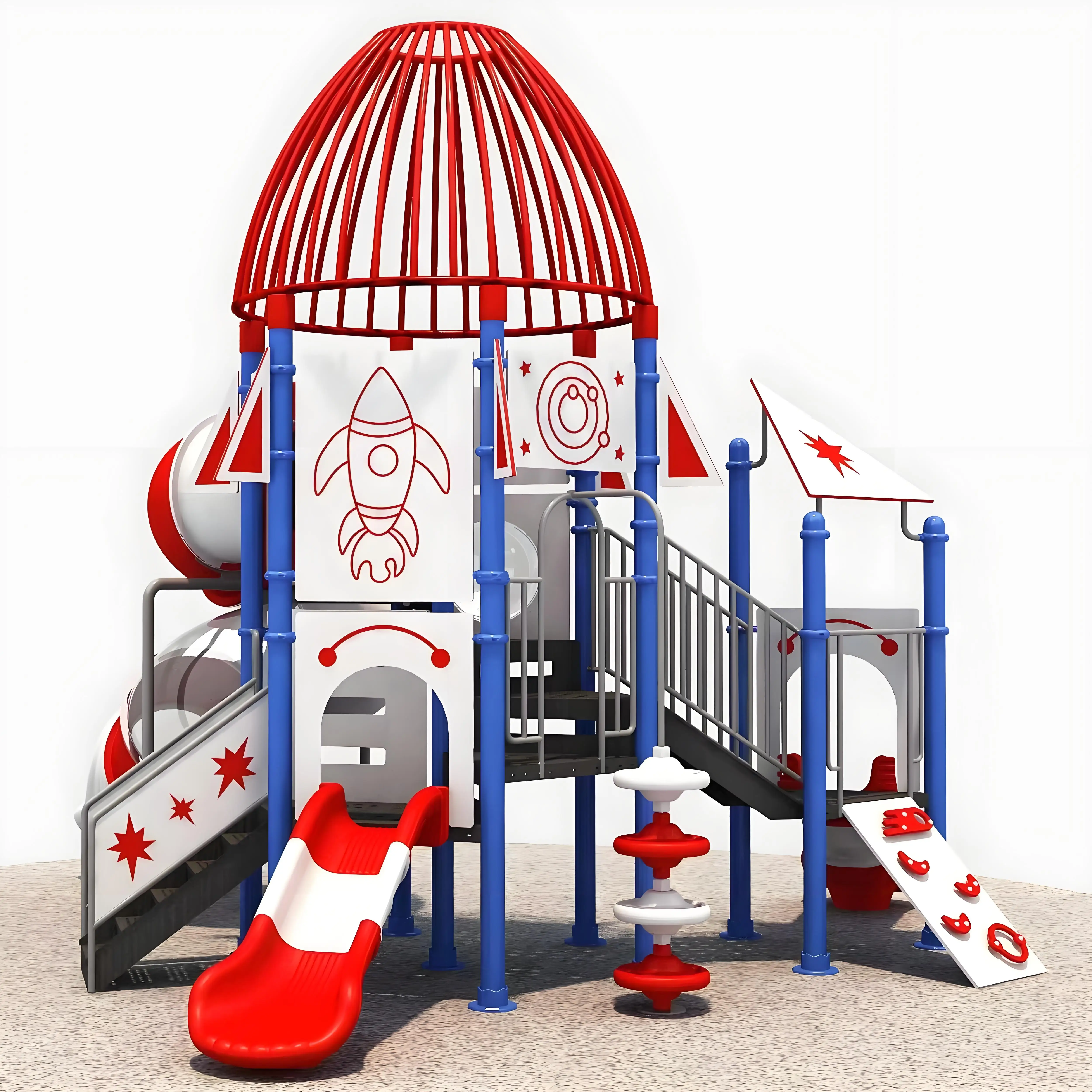 EO-Large Outdoor Slide PE Board Customized Children's Amusement Toy Rocket Shape Community Garden Amusement Facilities&